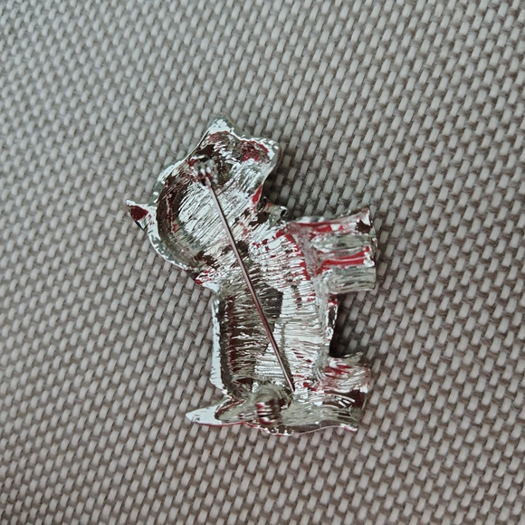 Plaid Scottie Dog Brooch with Rhinestone Bow - Picture 5 of 5